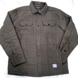 Free Country Womens L Puffer Olive Repreve Quilted Coat Jacket Button Snap